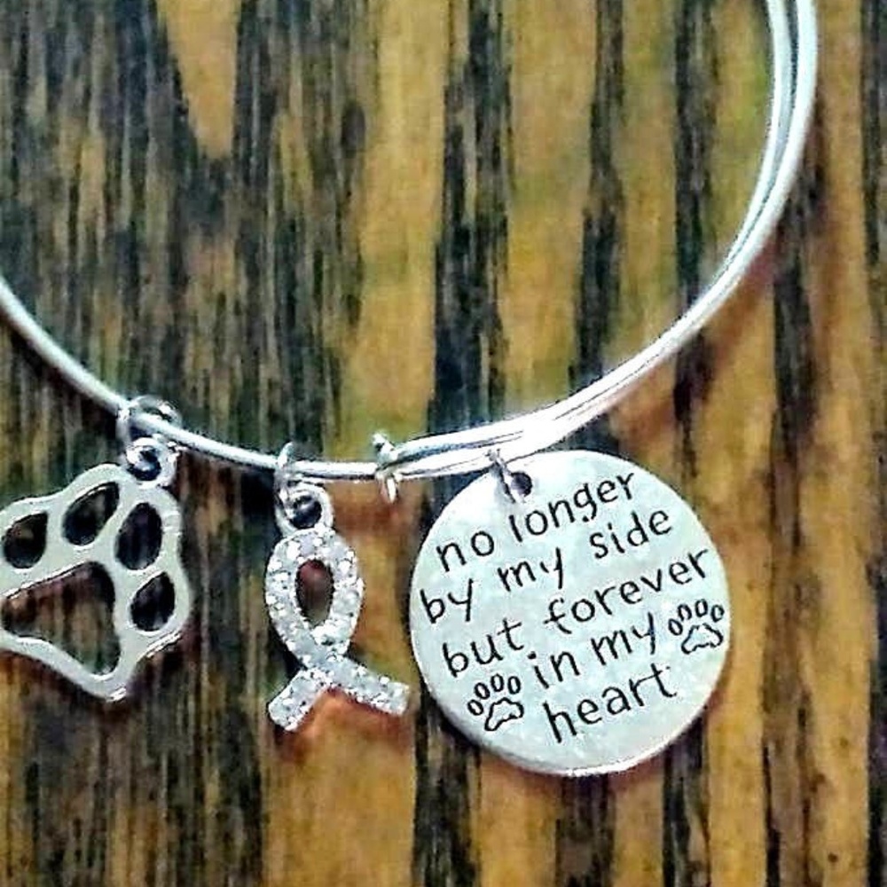 Pet Memory Bracelet Cancer Ribbon Paw Print